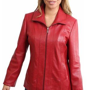 Women's classic zipper real leather coat